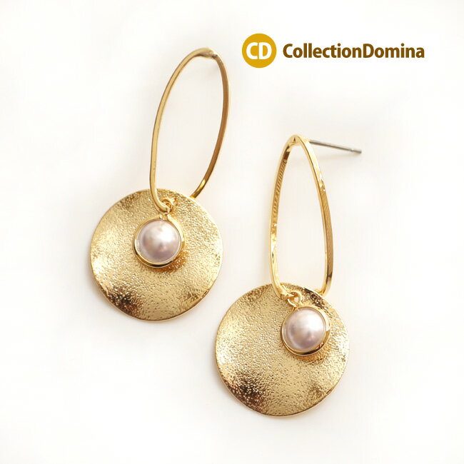 ピアス メタルパーツ スターダスト加工 ゴールドカラー パール シンプル ステンレスピアス ラウンド型 レディース アクセサリー 秋冬