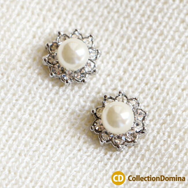 Freshwater Pearl - ピアス スタッドピアス チタンポスト パール ラインストーン ミニ プチ 小さめ シルバー 銀色 レディース アクセサリー