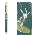 京都洛柿庵 手描き 手染め 細タペストリー 夏の飾り 波乗りうさぎ
