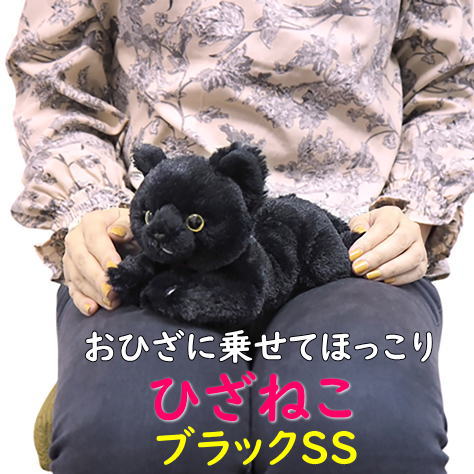 ぬいぐるみ ひざねこ ブラックSSサイズ 膝乗せ キャット 膝ネコ 暖かい 程よい重み 母の日 父の日 敬老の日 プレゼント ギフト クロネコ 黒猫