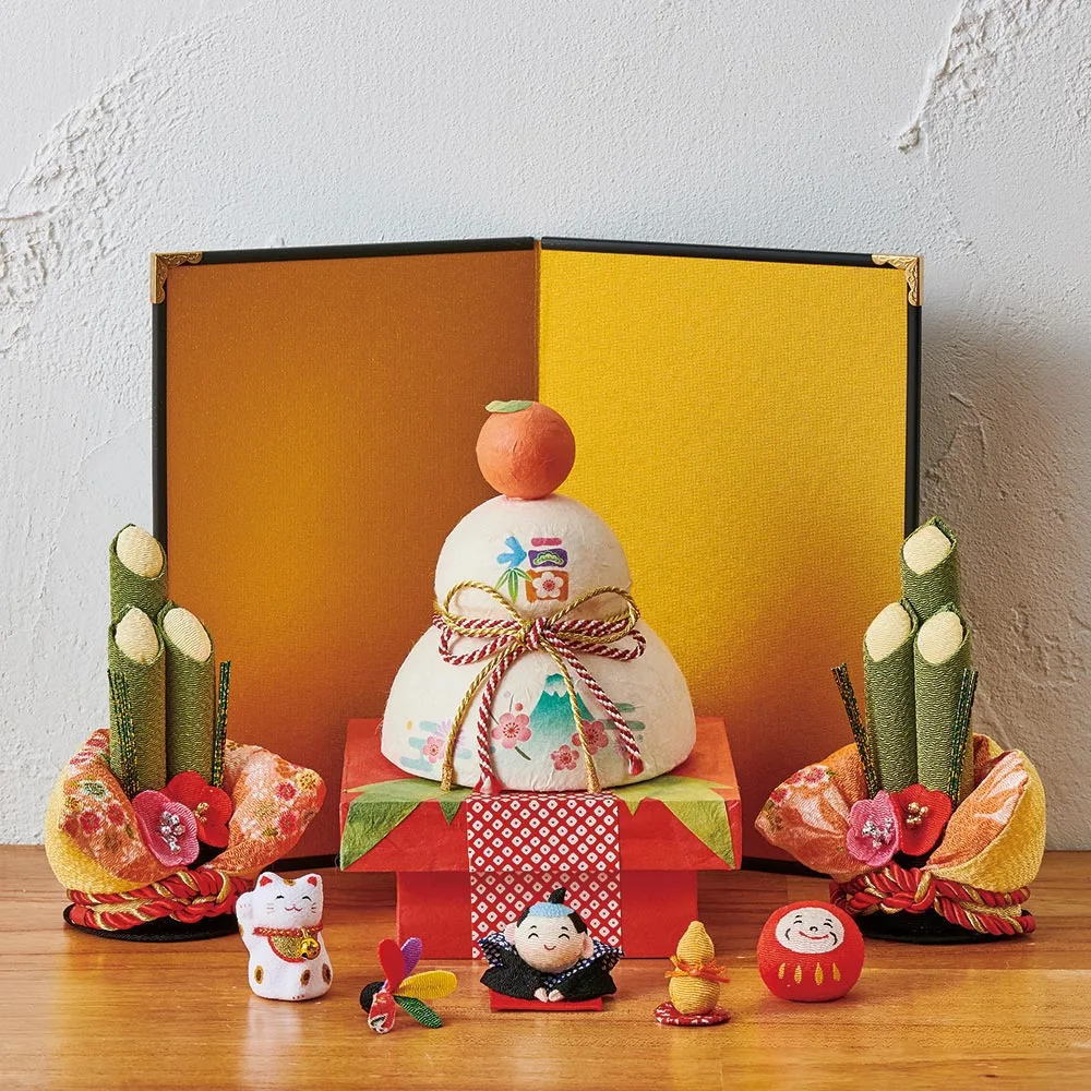 京都龍虎 ちりめん細工 お正月飾り 五福鏡餅＆門松セットのサムネイル