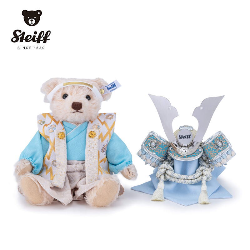 【ご予約 2026年1月より順次発送】 Steiff シュタイフ テディベア 日本限定 サムライ テディベア 中鍬シルバー 五月人形 贈り物 木札プレゼント こ...