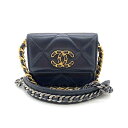 シャネル 財布 シャネル19 フラップコインパース ネイビー 紺 ゴールド金具×シルバー金具 チェーン コインケース ミニ ショルダーバッグ 斜め掛け クロスボ...