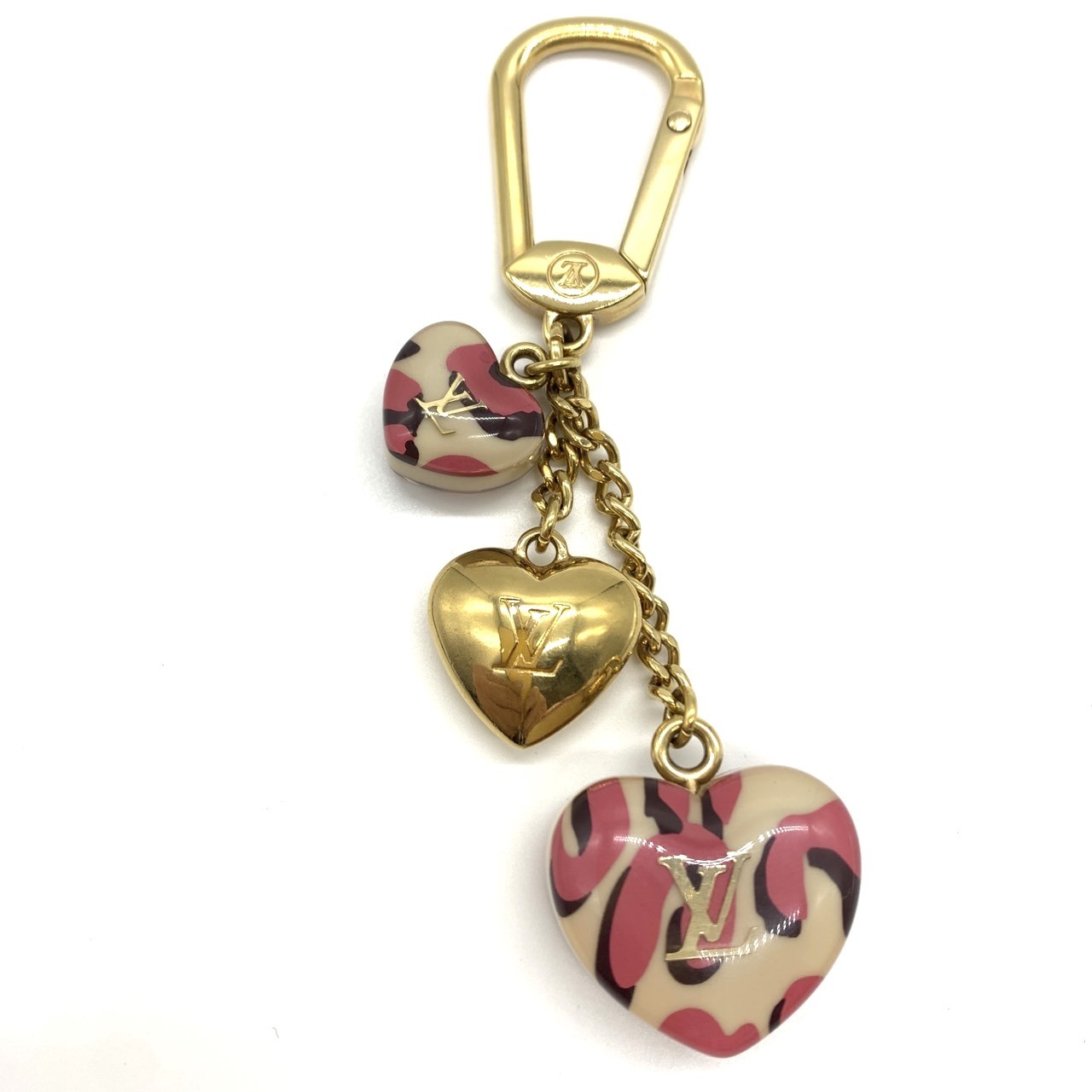 ルイヴィトン ポルトクレ レオパード ハート キーリング ブロンコライユ M66263 ユニセックス キーホルダー LOUIS VUITTON ABランク 中古