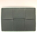 【絶対お得!!クーポンあり&10%OFF】ボッテガヴェネタ ナッパ カードケース イントレチャート カーフレザー グレーxグリーン 651401 BOTTEGA VENETA Aランク 中古