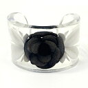 シャネル カメリア バングル ブレスレット プラスチック クリアカラー ブラック フローラル 花 モチーフ モノクロ CHANEL ABランク 中古