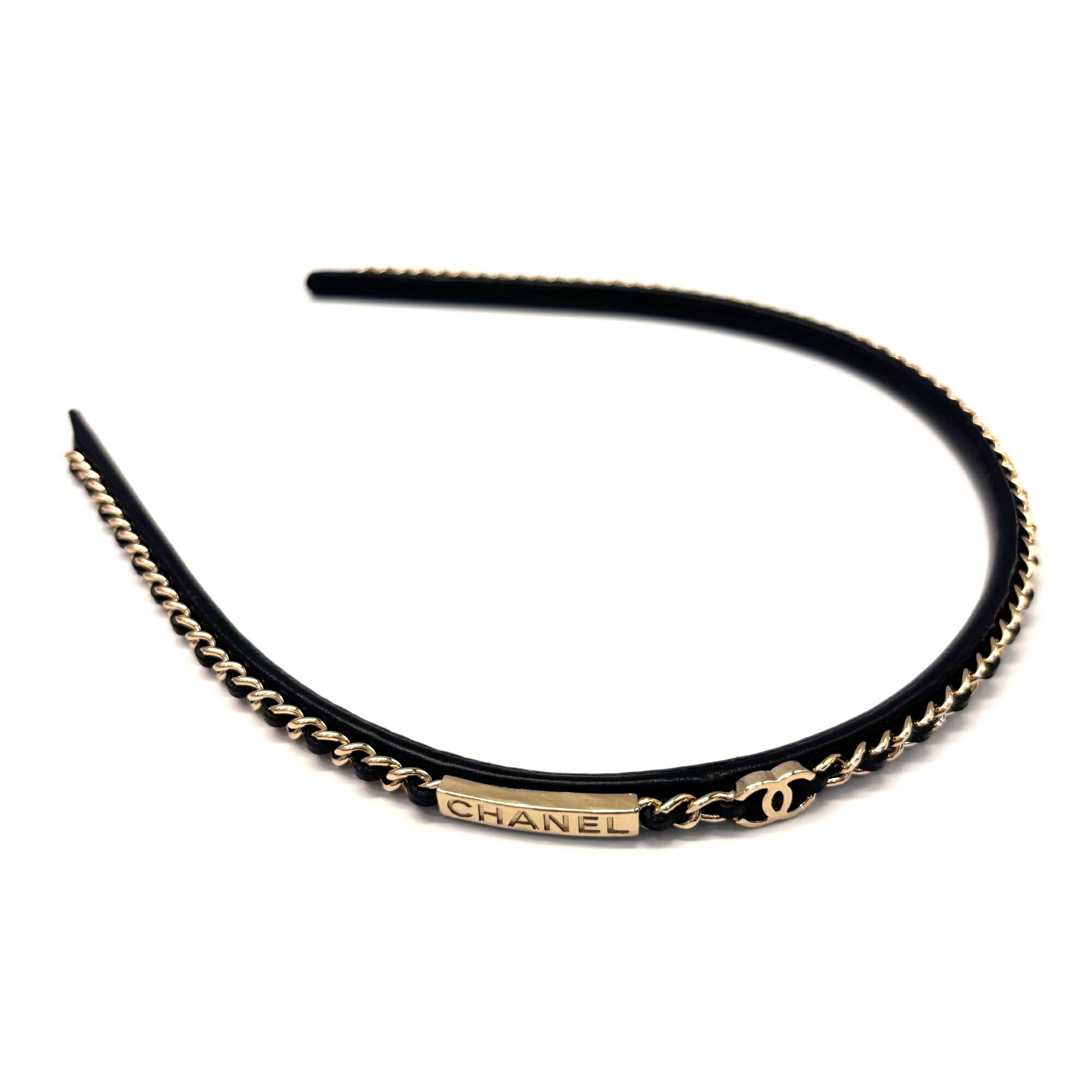 楽天コレクション神戸byブランドリッツ【絶対お得!!クーポンあり＆10％OFF】シャネル カチューシャ マトラッセ ココマーク チェーン ブラック レザー ゴールド金具 B22 B CHANEL Aランク 中古