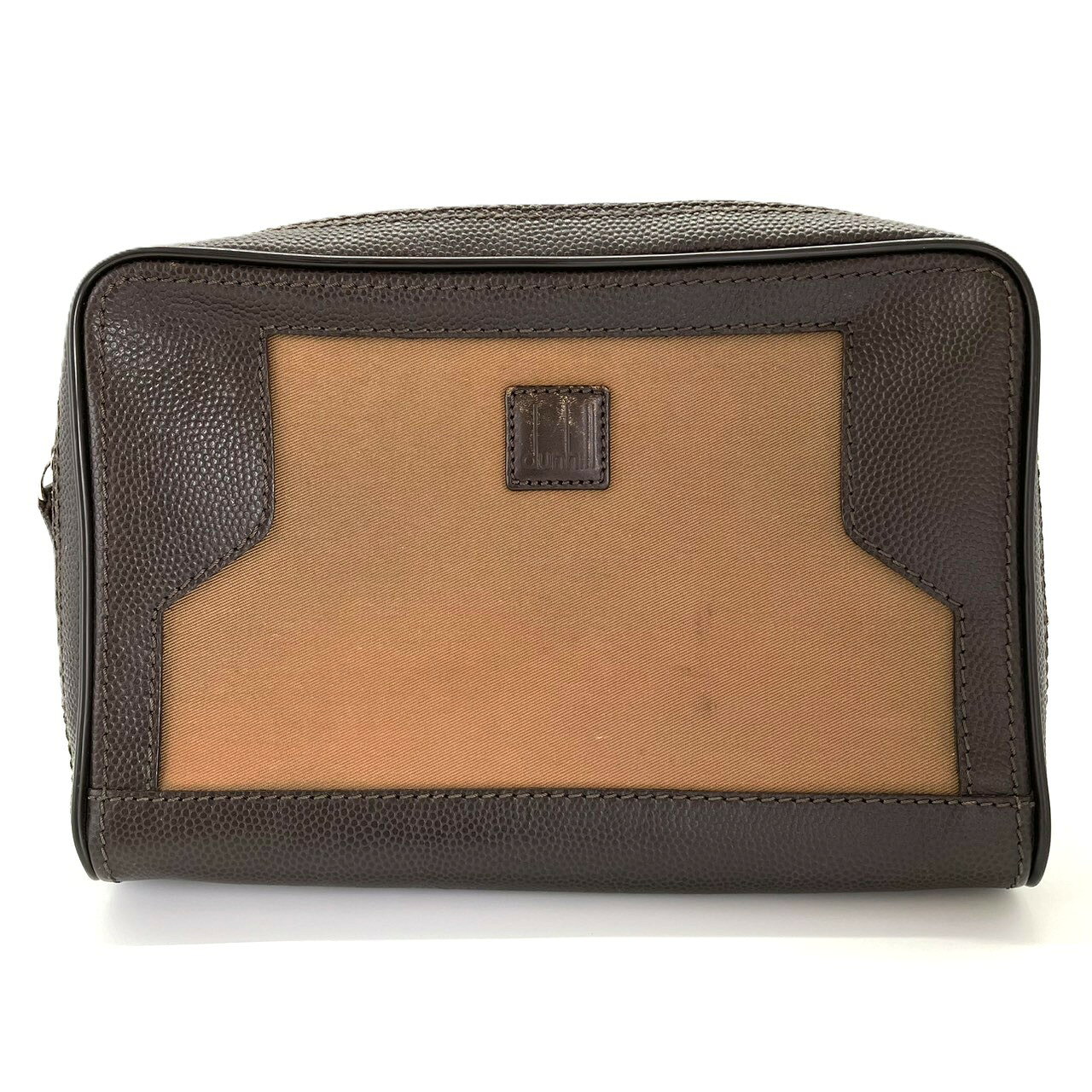 ダンヒル キャンバス×レザー クラッチ セカンドバッグ ロングテールロゴ ダークブラウン×ベージュ dunhill 中古