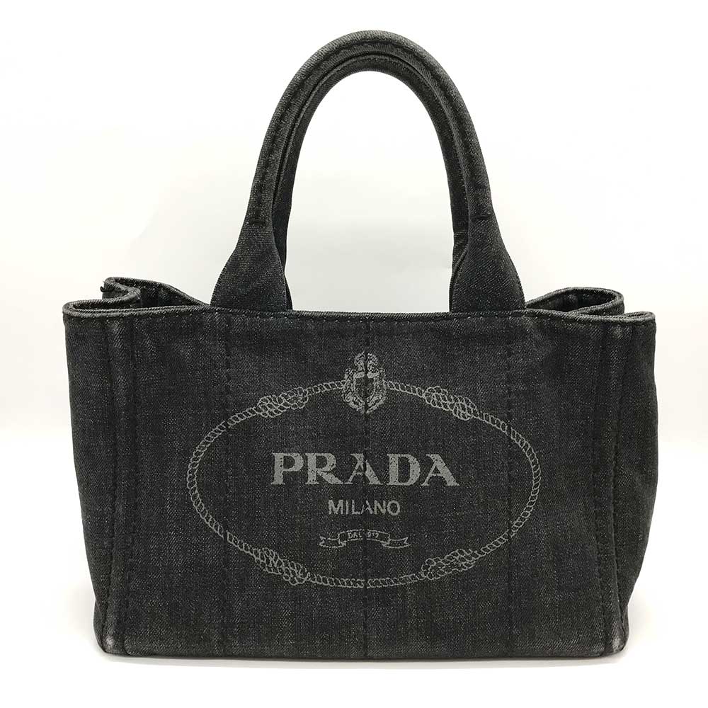 プラダ カナパ トート ブラックデニム バッグ コットン 黒 PRADA ギャランティ ABランク 中古 六甲道店