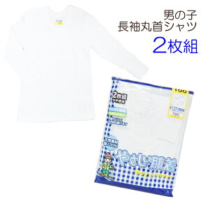 男の子 インナー 長袖丸首シャツ やや厚地 2枚組 送料無料 綿 コットン キッズ インナー ジュニア 男児 肌着 長袖インナー 長袖 長袖丸首 クルーネック(01038)