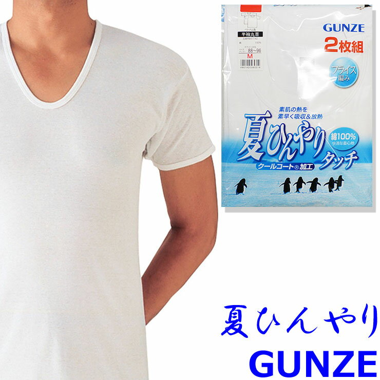 メンズ インナー セット GUNZE 夏ひんやりタッチ 半袖 u首 RB47162 RB4716A 2枚組 男性下着 tシャツ クールコート加工 綿100％ (03239) 1