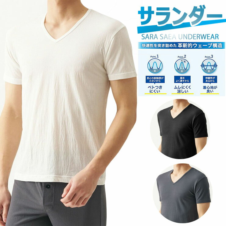 樂天商城 - 半袖 V首 メンズ 楊柳 インナー as 8031-37 サランダー 綿 吸水速乾 さらさら tシャツ 涼感 クール シャリ ニット 速乾 涼しい ドライ 吸汗 汗取り 汗冷え ひんやり 薄い サラサラ 汗予防 ルームウェア 部屋着 リラックス パジャマ 夏 （06748）