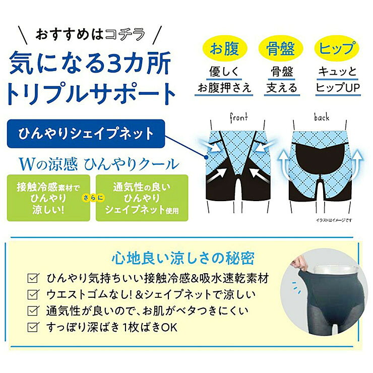 ガードル ショーツ 夏 冷感 涼しい 3分丈 ボトム レディース as 3633-63 M L LL 引き締め お腹押さえ お腹引き締め ムレにくい メッシュ 深履き 1枚履き 接触冷感 速乾 汗染対策 補正下着 ガードルショーツ 汗取りインナー 吸水速乾 春 夏 さらさら クール繊維 （06797） collection2-10009588 インナー専門店コレクションストア サンプル画像3