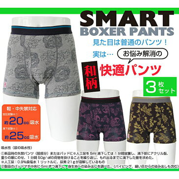 尿漏れパンツ 男性用 失禁パンツ TJI-136 3枚組 M L LL ボクサーパンツ メンズ 軽失禁用品 ちょいモレ ちょいもれ 介護 リハビリ 消臭 尿モレ 尿もれ(02731)
