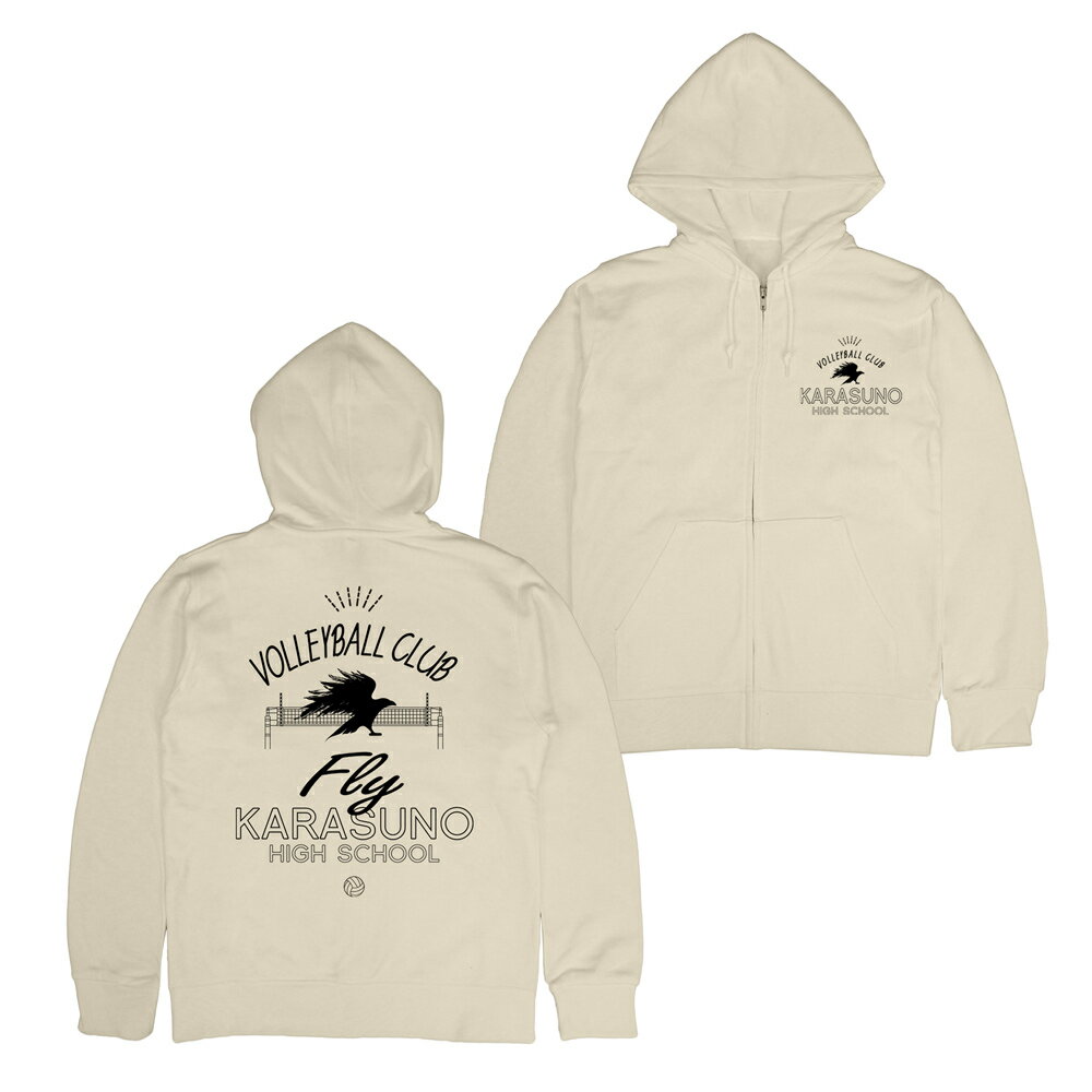 【新品/公式】 ハイキュー!!_Mサイズ_烏野高校排球部 ジップパーカー/LIGHT BEIGE 公式グッズ 公式ライセンス colleize コレイズ アニメ キャラクター グッズ