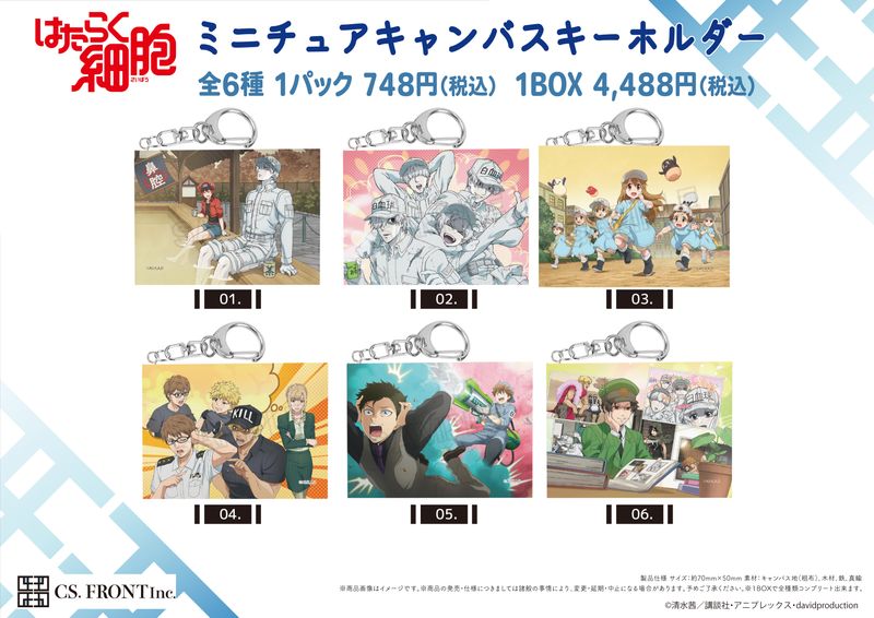 【新品/公式】はたらく細胞_ミニチュアキャンバスキーホルダー 01 第1弾【BOX／6個入り】 公式グッズ colleize コレイズ アニメ キャラクター グッズ