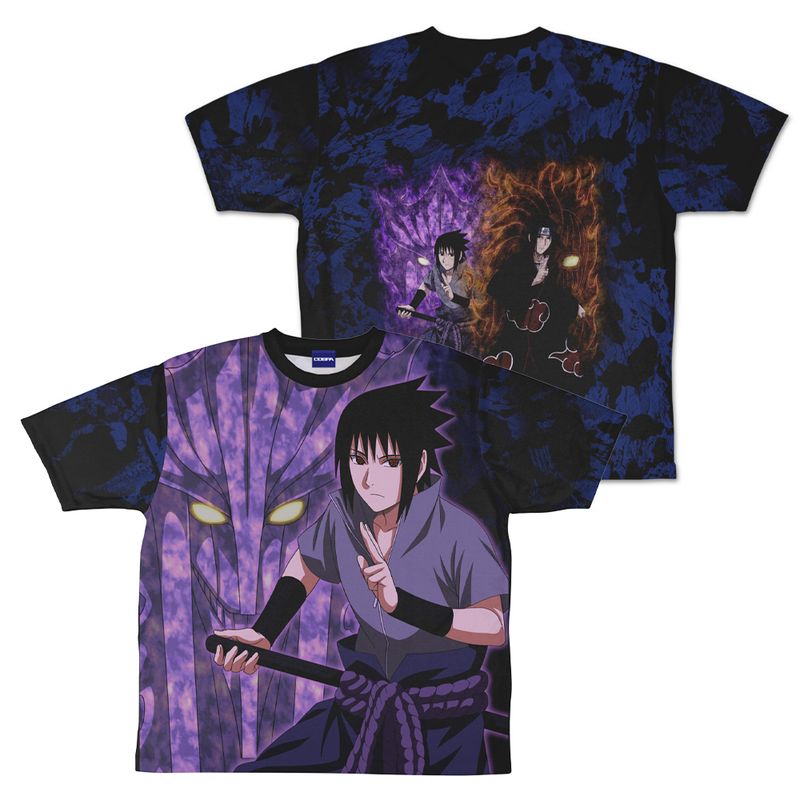 【新品/公式】NARUTO-ナルト- 疾風伝_Sサイズ_描き下ろし うちはサスケ 両面フルグラフィックTシャツ/ 公式グッズ co…