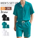 【SALE 3190円⇒2998円】2点セット セットアップ メンズ 夏 夏服 半袖シャツ 短パン カジュアル 上下セット おしゃれ 速乾 オープンカラーシャツ 開襟シャツ ハーフパンツ ゆったり クールビズ ルームウェア リモートワーク レジャー 父の日 旅行 通勤 通学 大人 軽量 部屋着