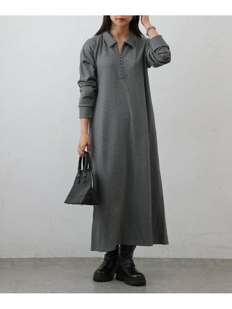 テレコ衿付きロングワンピース COLONY 2139 コロニー トゥーワンスリーナイン ワンピース・ドレス その他のワンピース・ドレス グレー ブラック【先行予約】*【送料無料】[Rakuten Fashion]