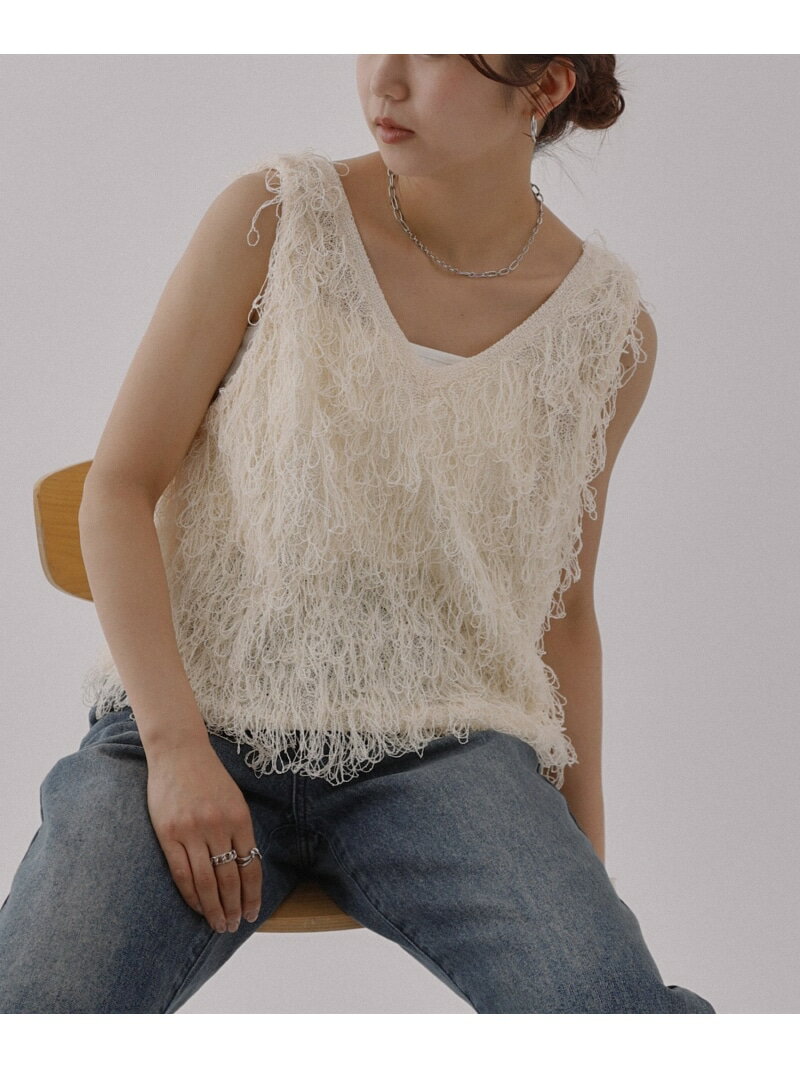 V-Neck - 【SALE／20%OFF】ループフリンジベスト COLONY 2139 コロニー トゥーワンスリーナイン トップス ニット ホワイト ブラック【RBA_E】[Rakuten Fashion]