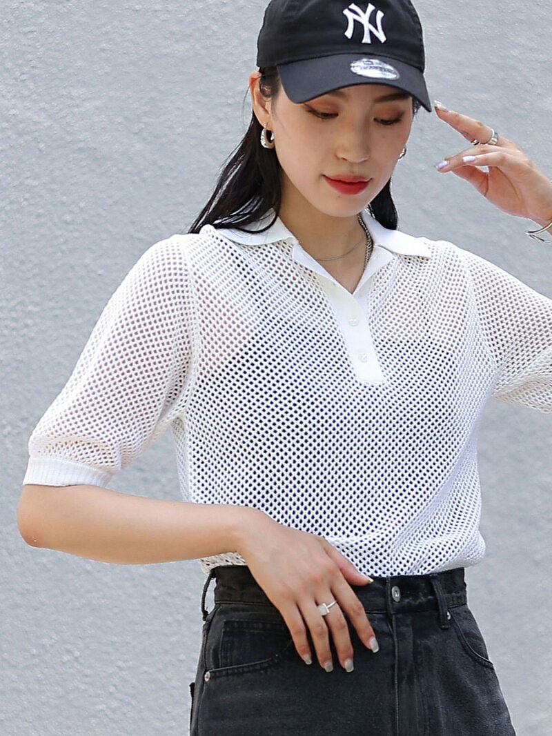 【SALE／70%OFF】メッシュ編みポロニット COLONY 2139 コロニー トゥーワンスリーナイン トップス ニット ブラック ベージュ ホワイト ブルー【RBA_E】[Rakuten Fashion]