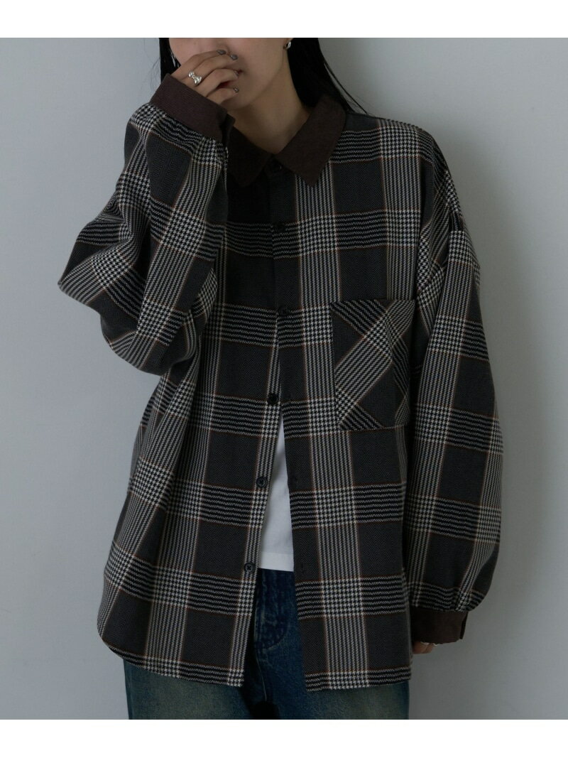 先染めチェック袖ギャザービッグシャツ COLONY 2139 コロニー トゥーワンスリーナイン トップス シャツ・ブラウス グレー ブルー【先行予約】*【送料無料】[Rakuten Fashion]のサムネイル