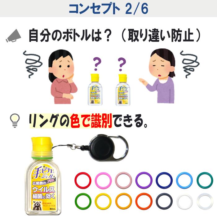 カラーマーク【リール付きカラビナ用キット】ハンドジェル ホルダー リール カラビナ 携帯 携帯用 消毒 消毒液 除菌 除菌液 除菌ジェル アルコール ジェル ボトル 詰替え 小分け 容器 ケース カバー スプレーボトル シリコン ゴム リング