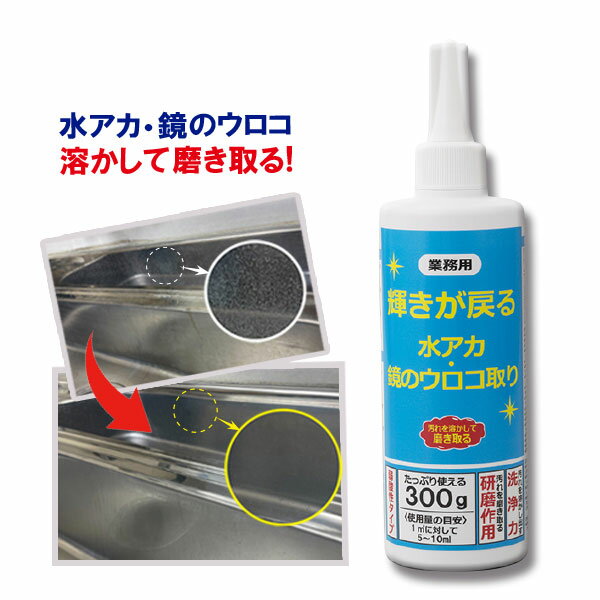 【業務用】輝きが戻る 水アカ 鏡のウロコ取り【内容量 300g】水垢 水アカ 水あか 洗剤 水垢用クレンザー うろこ取り 水垢落とし シンク 鏡 蛇口 掃除 三喜工業 ポイント10倍 B