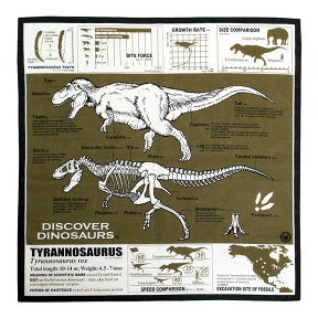 【サイエンス ハンカチ ティラノサウルス カーキ 】動物 生物 恐竜