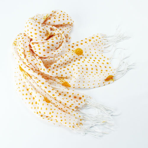 果物柄 ストール パイナップル ドット オレンジ 【春 夏 秋 シーズン 防寒 日除け 冷房対策】フルーツミュージアム くだもの