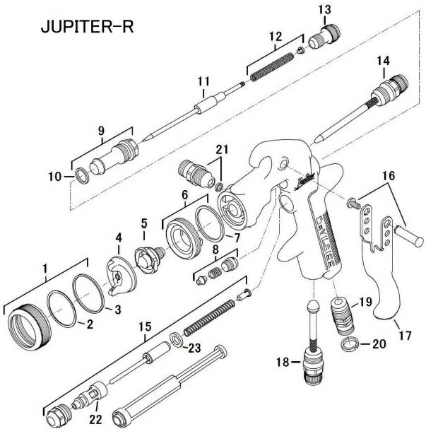 Jupiter-R-J1/J2ジュピター用パーツNo.11 ニードル各サイズDevilbiss　デビルビスジュピター R　LVMP仕様　ノズル口径は7種類（1.0/1.1/1.2/1.3/1.4/1.5/1.8mm）パーツ販売 1