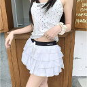 送料無料 ミニスカート インパン付き プリント 女性 レディース ファッション ショート スマート かわいい レトロ 韓国 ホワイト 白 ふんわりスカート 大人...