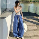 チェック ワイドパンツ レディース 配色 綿 コットン ハイウェスト イージーパンツ リラックスパンツ ウエストゴム パンツ ゆったり ボトムス フルレングス ...