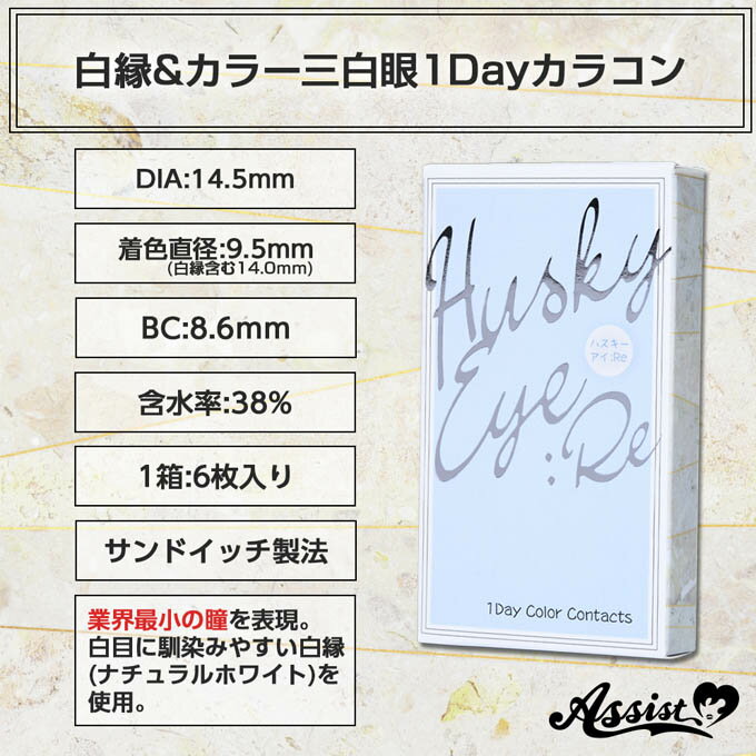 【10％OFFクーポン配布中！】カラコン 1day アシストシュシュ ハスキーアイ Re 4箱24枚(6枚入×4)度なし 度あり カラーコンタクトレンズ コスプレ 二次元