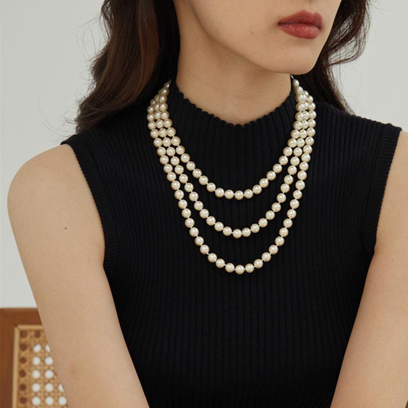 ネックレス レディース アクセサリー フェイクパール ロング 2重 3重 おしゃれ か...