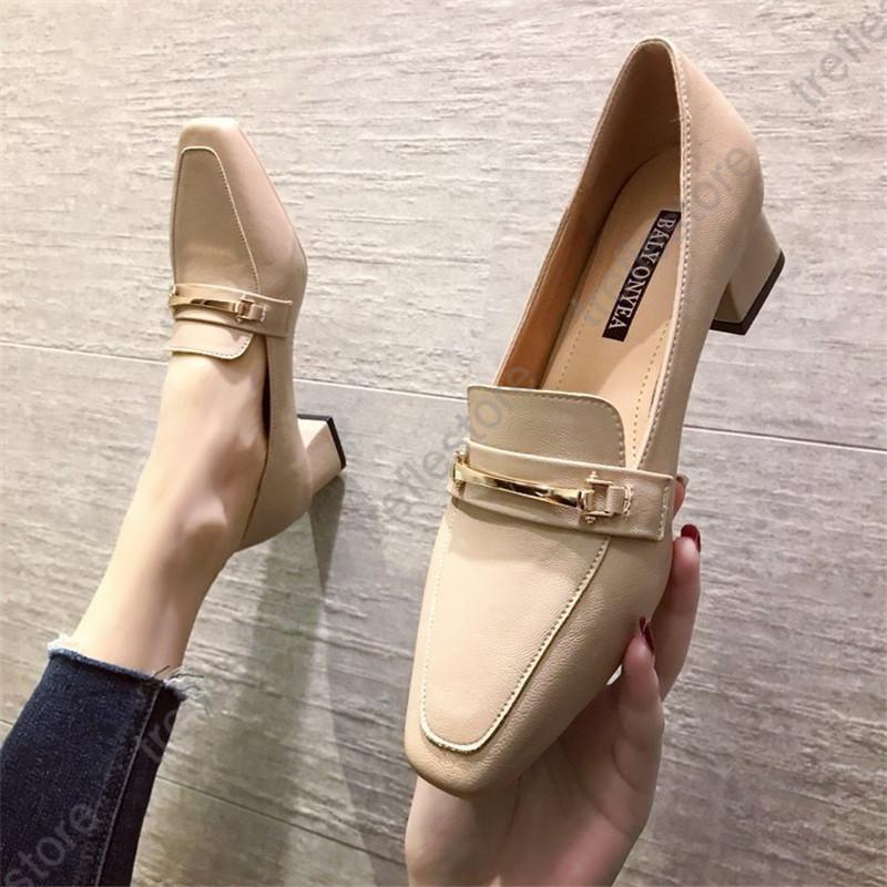 ローファー パンプス レディース レザーシューズ パンプス ミドルヒール 中ヒール 太めヒール 歩きやすい 革靴 ビジネス 通勤 カジュアル