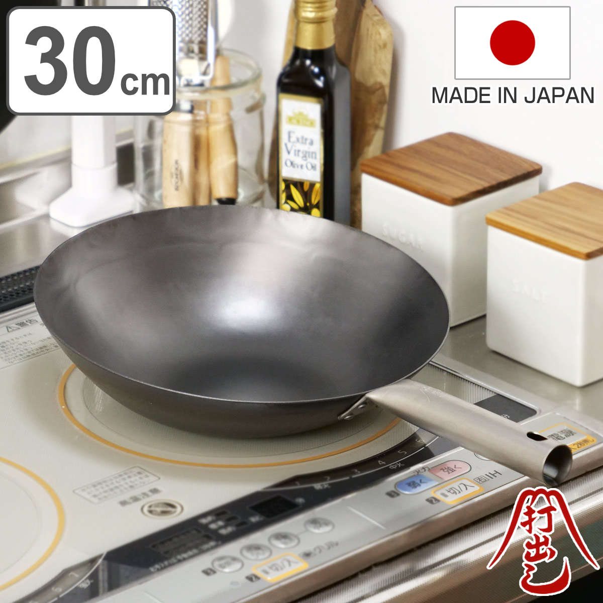 【レビュー特典付き】 鉄フライパン 30cm 深型 チタン柄 HANAKO+a 打出し窒化加工 日本製 （ IH対応 ガス火対応 山田工業所 炒め鍋 フライパン 鉄のフライパン 金属ヘラOK 30センチ 鉄製 打ち出し式 窒化加工 空焼き不要 軽い 深め ）【3980円以上送料無料】