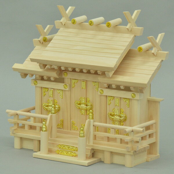 神棚 三社造り 国産桧 日本製 幅41cm （ 送料無料 神具 新築 お正月 神札 御札立て 背板 外せる コンパクト 小型 桧 国産 簡易神棚 マンション 省スペース 引っ越し 模様替え お札入れ 41 ） 【3980円以上送料無料】