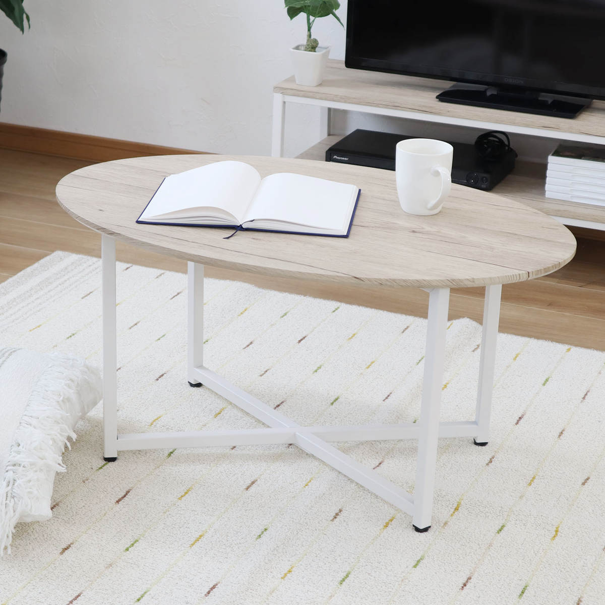 センターテーブル 幅80cm 楕円 木目調 （ 送料無料 幅 80 ローテーブル スチール脚 テーブル 机 リビングテーブル ソファテーブル カフェテーブル 丸 リビング おしゃれ コーヒーテーブル オーバル 作業机 ホワイト 白 北欧 ） 【3980円以上送料無料】