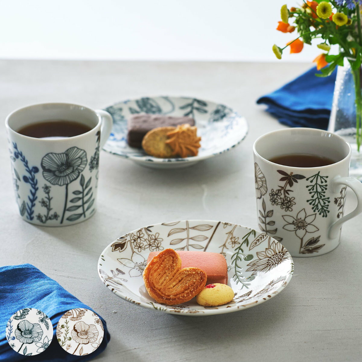 食器セット 4点セット フラワーパターン 磁器 美濃焼 （ 食洗機対応 電子レンジ対応 プレート マグカップ 食器 セット ティータイム おやつ カフェ風 花柄 フラワー ギフト おしゃれ 日本製 ）【3980円以上送料無料】