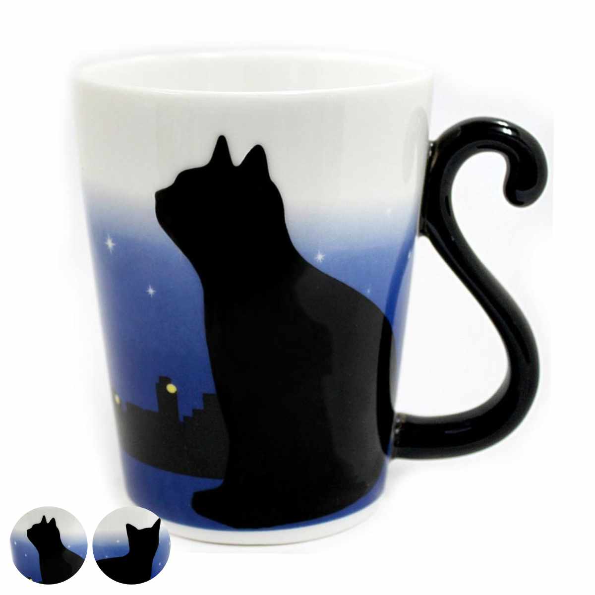 マグカップ 300ml ツインマグ 色変わり 磁器 （ マグ カップ コップ アニマル 動物 色 変わる ねこ 猫 食器 コーヒー 紅茶 スープ 取っ手付き 洋食器 黒ネコ ハチワレ ）【3980円以上送料無料】