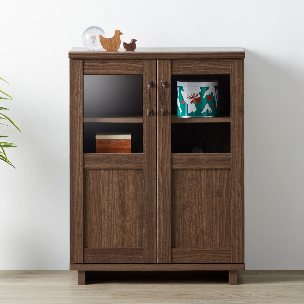 キャビネット ガラス扉 シンプルモダン Cosalo 約幅59cm （ 送料無料 収納棚 棚 ラック リビングチェスト たんす リビング収納 収納 リビングボード キッチン収納 食器棚 ウォールナット風 おしゃれ ） 【3980円以上送料無料】