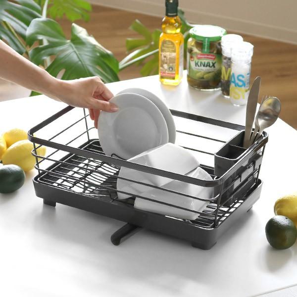 水切りラック 防サビWコート Ag＋抗菌加工 スリム POSE ポゼ （ 水切りカゴ 水切りかご 水切りバスケット 水切りワイヤーバスケット ディッシュラック シンクサイド カトラリーポケット付き 自動排水 キッチン収納 おしゃれ ）【3980円以上送料無料】