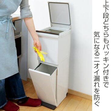 ゴミ箱 分別 2段 スリム パッキン付き 防臭 38L 縦型 分別ゴミ箱 ベーシックカラー ( 送料無料 キッチン 分別 ごみ箱 ふた付き プッシュ ペダル フタ付き 袋 見えない キャスター付き 臭わない 生ごみ おむつ ダストボックス )【3980円以上送料無料】