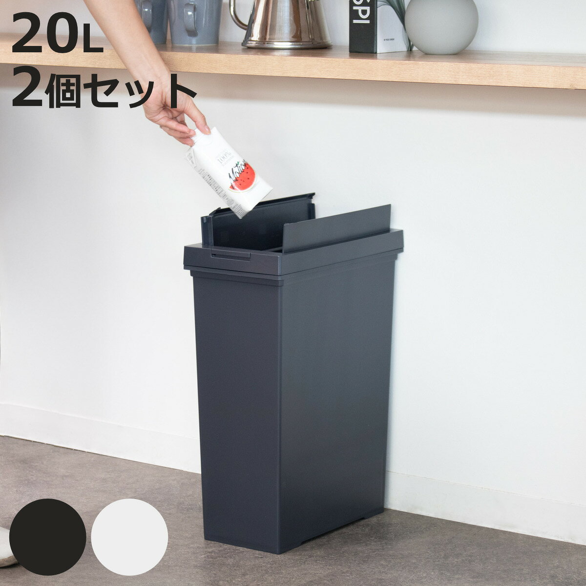ゴミ箱 20L 2個セット 棚下で使える 両開き プッシュダスト 袋止め付き （ ごみ箱 20リットル 2個 棚下 手で開ける ふた付き 便利 シンプル 日本製 袋が見えにくい スリム キッチン ダストボックス 角型 ）【3980円以上送料無料】 colorfulbox-10179541 お弁当グッズのカラフルボックス パッケージ画像