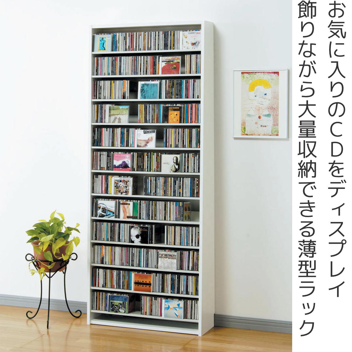 CDラック 幅80cm 12段 大量収納ストッカー ( ラック 棚 収納 ディスプレイラック 壁面収納 スリム 大容量 木製 CD CD収納 DVD 薄型 本棚 書棚 )【3980円以上送料無料】 [2]