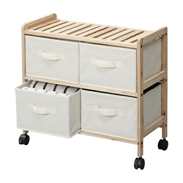 ワゴンチェスト 2列2段 木製フレーム キャスター付 幅59cm （ 送料無料 チェスト ワゴン 収納 ラック 木製 収納棚 サイドチェスト リビングチェスト 収納チェスト 収納ラック 衣類収納 ナチュラル ひとり暮らし 幅59 59cm ） 【3980円以上送料無料】