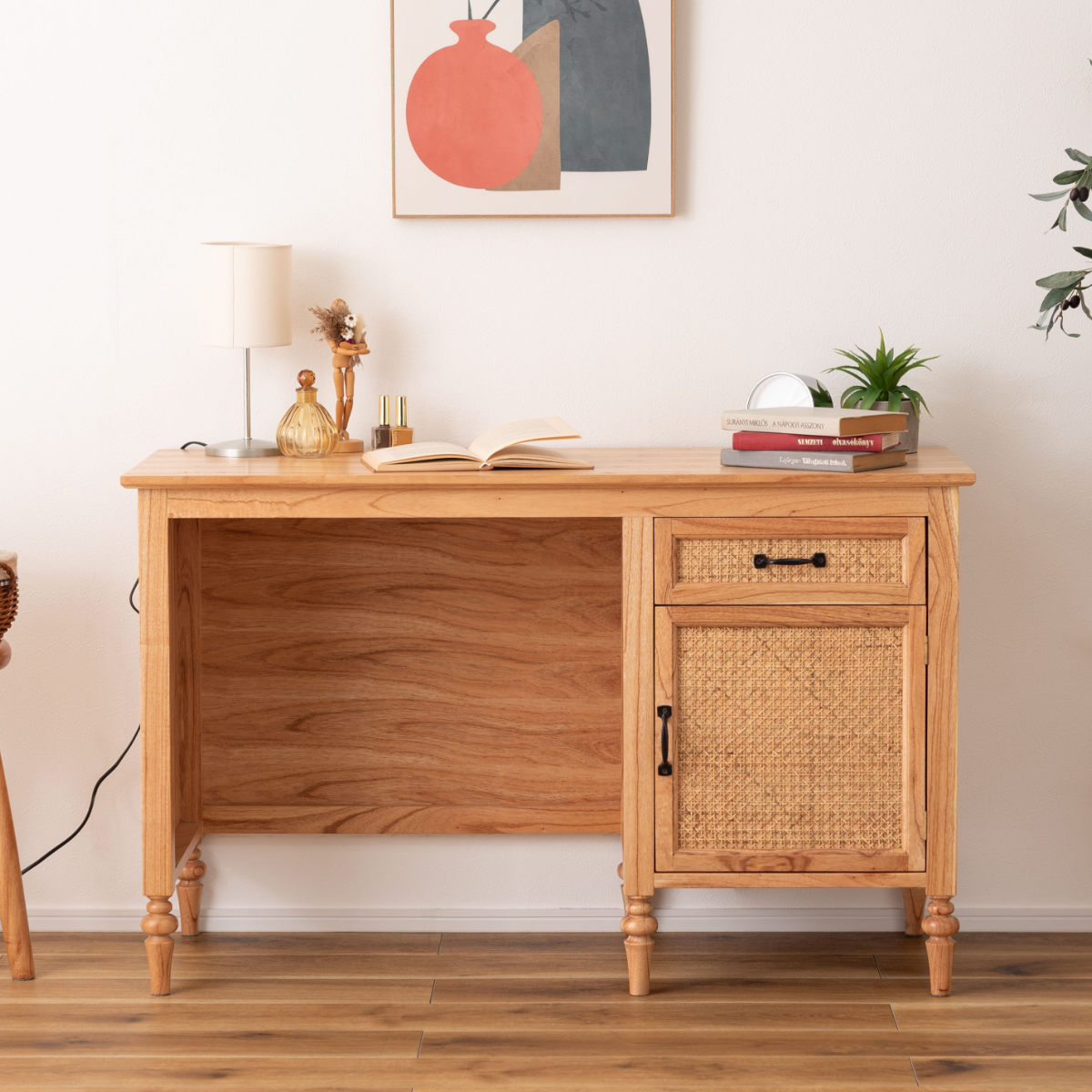 デスク シンプル 幅112cm 引出し付 ラタン （ 机 パソコンデスク オフィスデスク 籐 籐編み ...