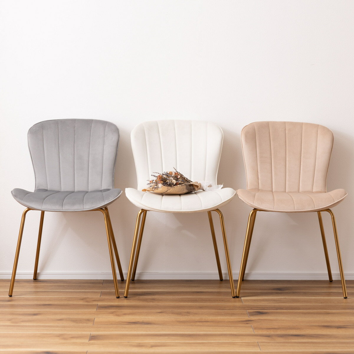 ダイニングチェア 座面高43cm ベロア調 アンティークゴールド脚 （ チェア 椅子 デスクチェア ドレッサーチェア キャスターなし おしゃれ ゴールド 脚 エレガント 上品 韓国風 完成品 ）【3980円以上送料無料】