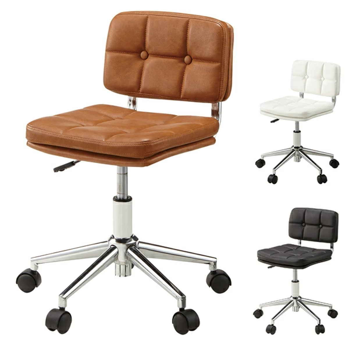 デスクチェア オフィスチェアー ソフトレザー キャスター付き 座面高40～50cm （ 椅子 チェア ...